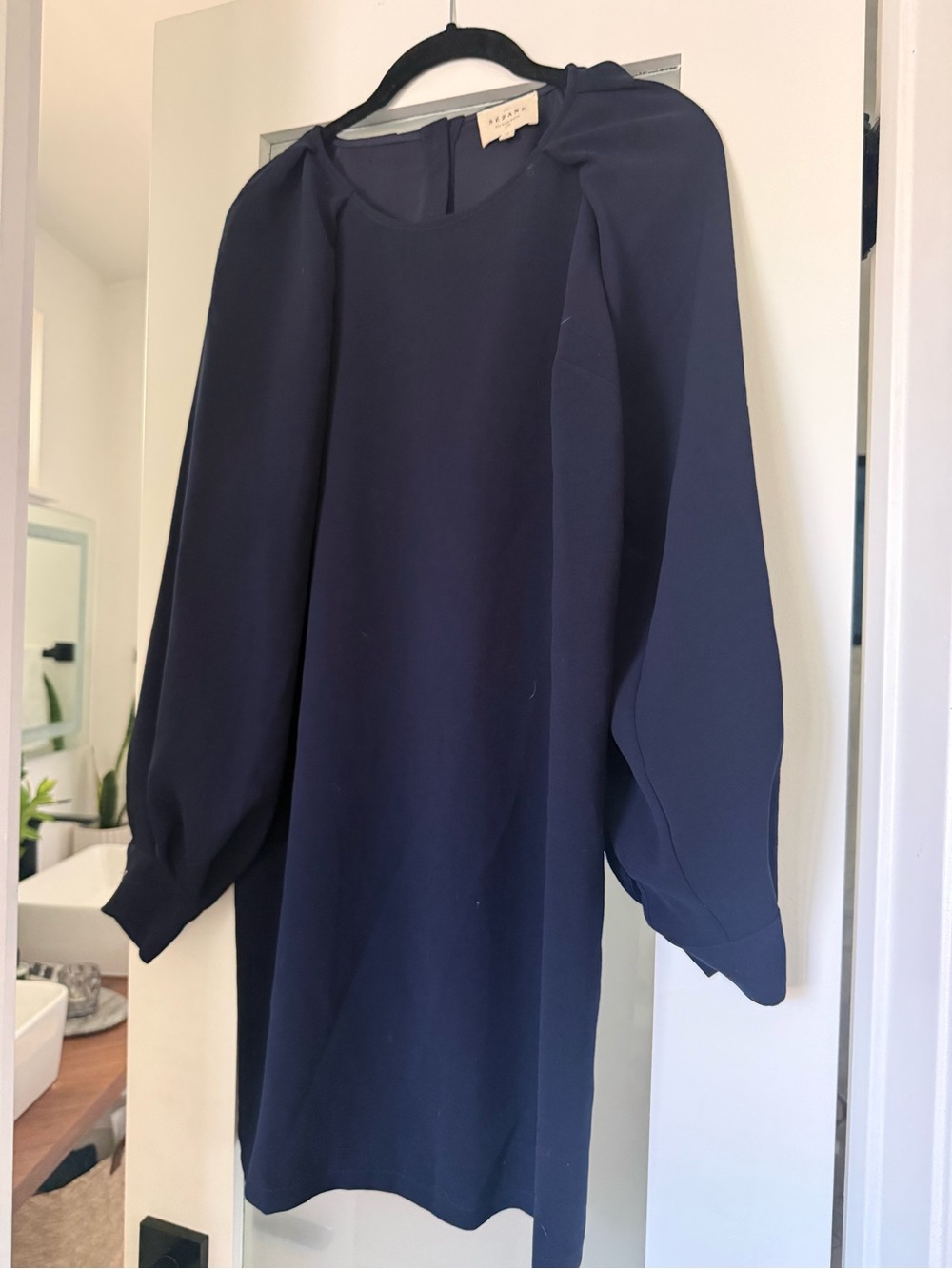 Sezane Navy Long-Sleeve Balloon Shift Dress